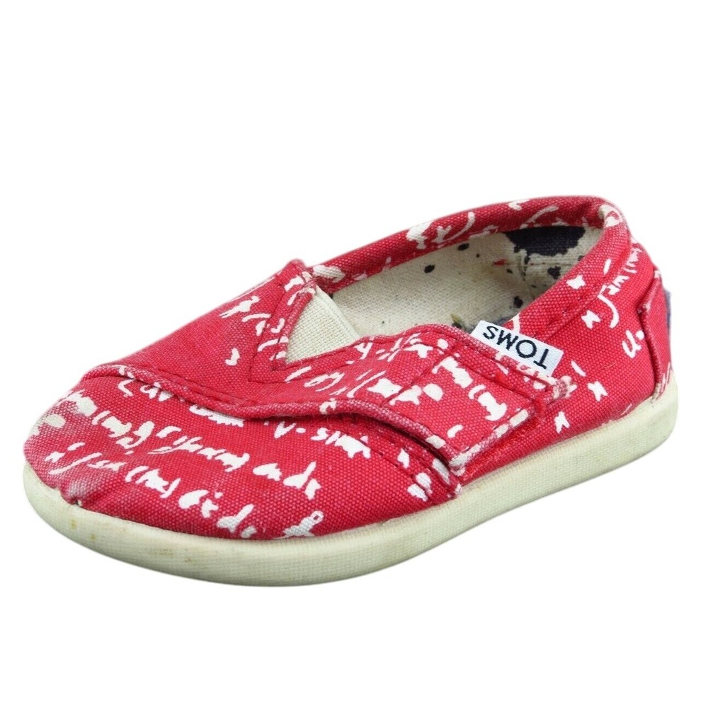 Toms Toddler Girls 4 Medium Red Flat Fabric‎